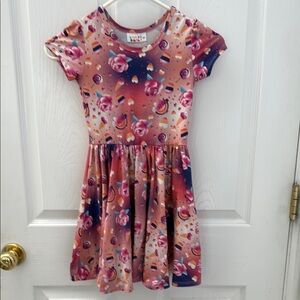 Dot Dot Smile Girls Pink Fit & Flare Dress Sundress Kid Size 5/6 Roses Cupcakes